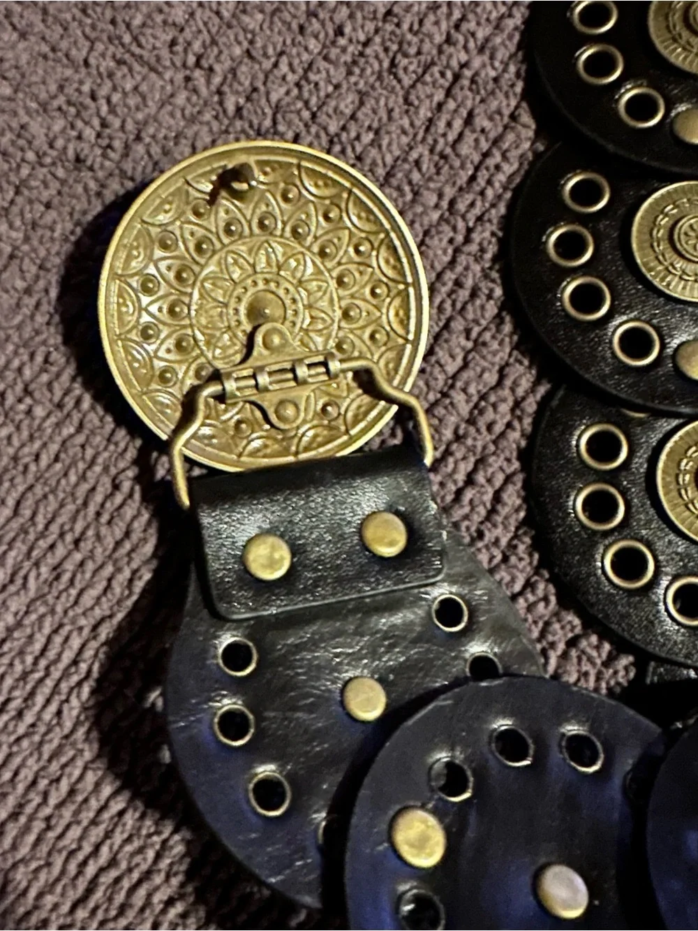 Women’s Vintage Inspired Black/Gold Wide Studded Adjustable Buckle Belt Bohemian